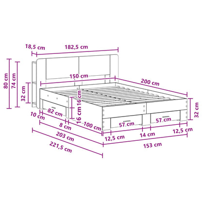 Bed Frame with Storage Smoked Oak 150 x 200 cm Engineered Wood