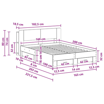 Bed Frame with Storage Concrete Grey 160 x 200 cm