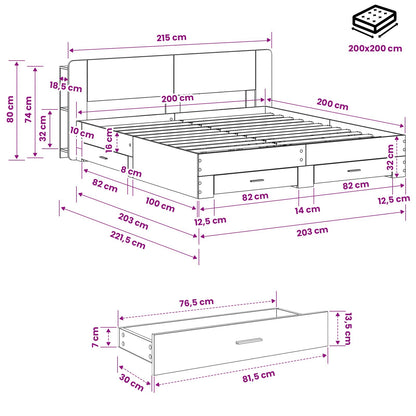 Bed Frame with Storage Grey Sonoma 200 x 200 cm Engineered Wood