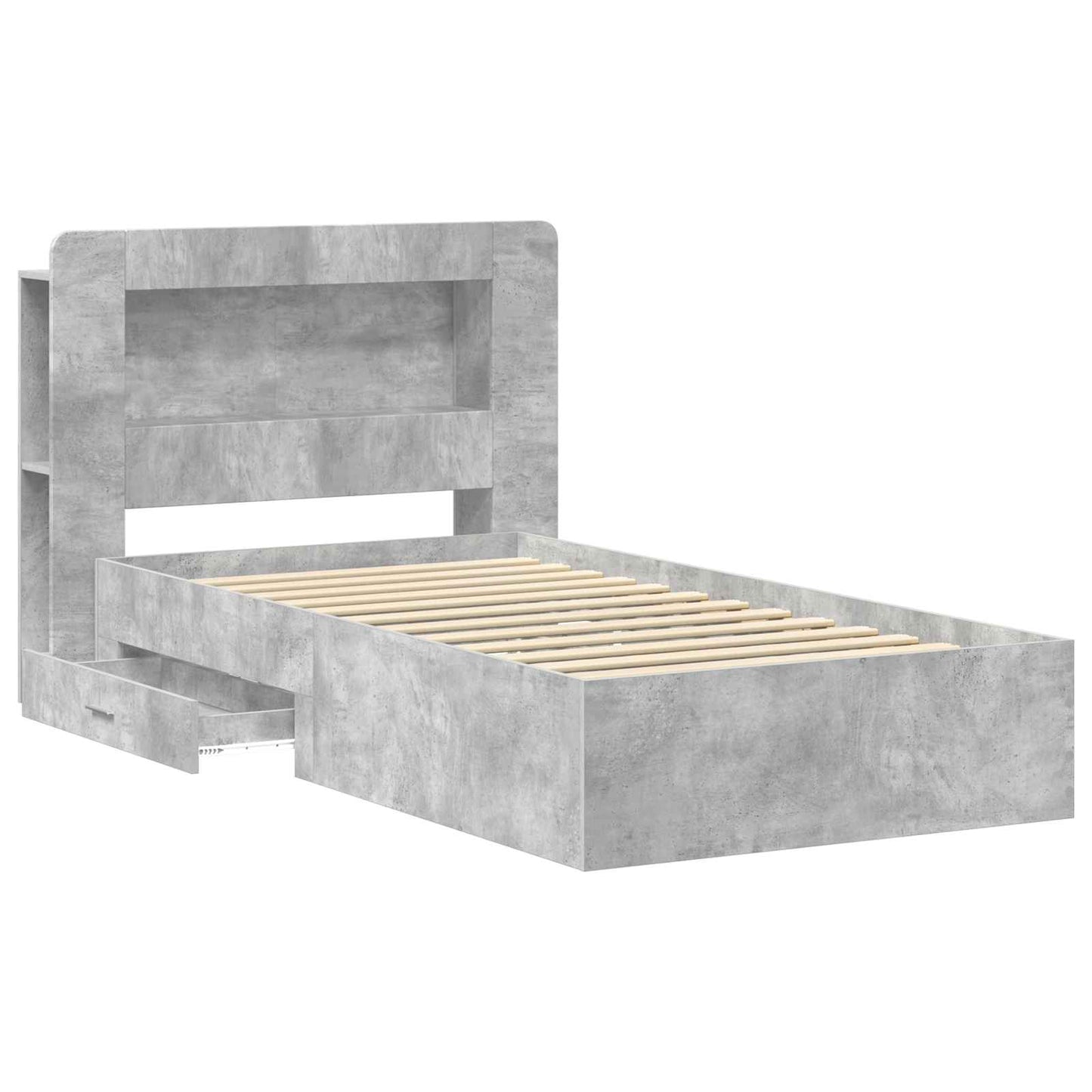 Bed Frame with Storage with Headboard Concrete Grey 75 x 190 cm