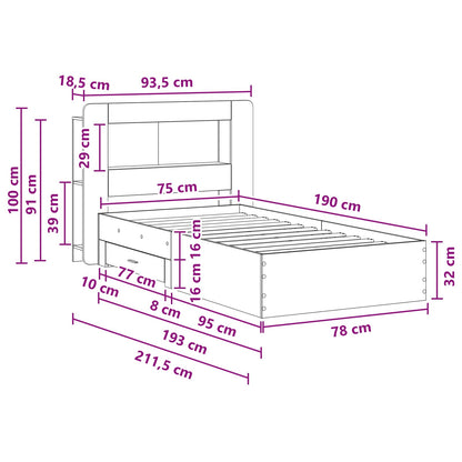 Bed Frame with Storage with Headboard Concrete Grey 75 x 190 cm