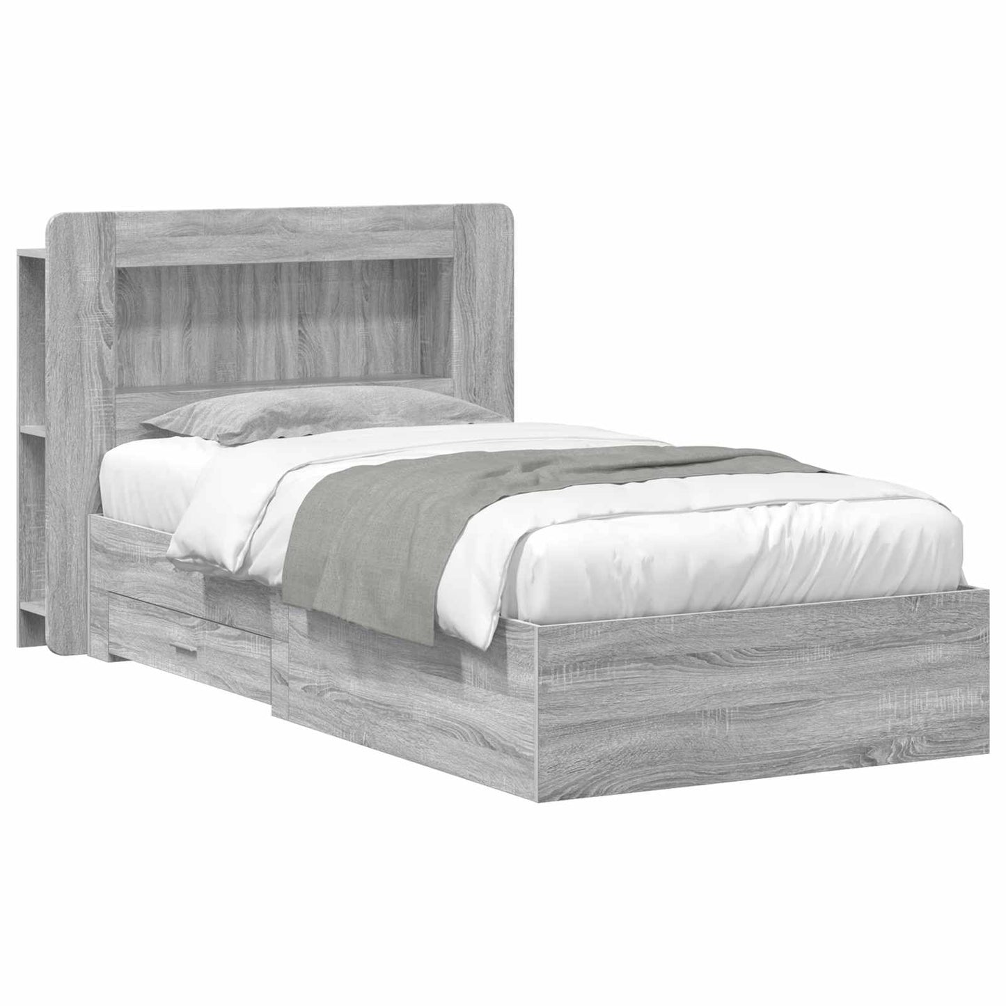 Bed Frame with Storage Grey Sonoma 75 x 190 cm Engineered Wood