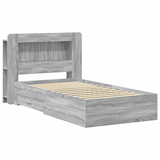 Bed Frame with Storage Grey Sonoma 75 x 190 cm Engineered Wood