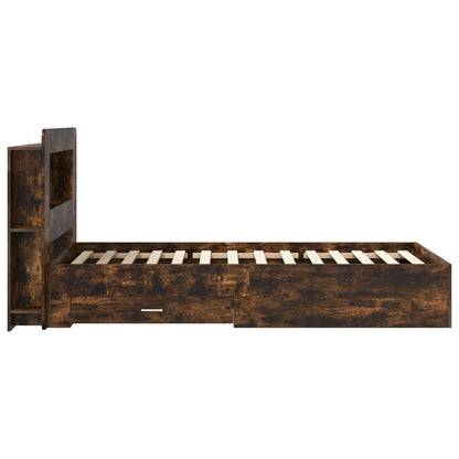 Bed Frame with Storage Smoked Oak 75 x 190 cm Engineered Wood