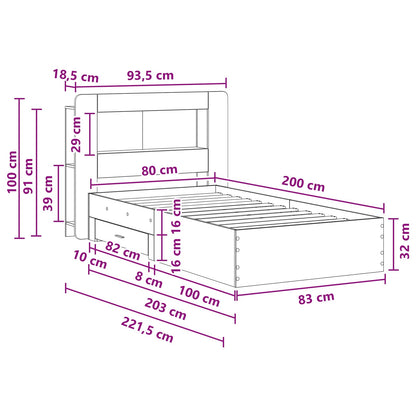 Bed Frame with Storage Artisan Oak 80 x 200 cm Engineered Wood