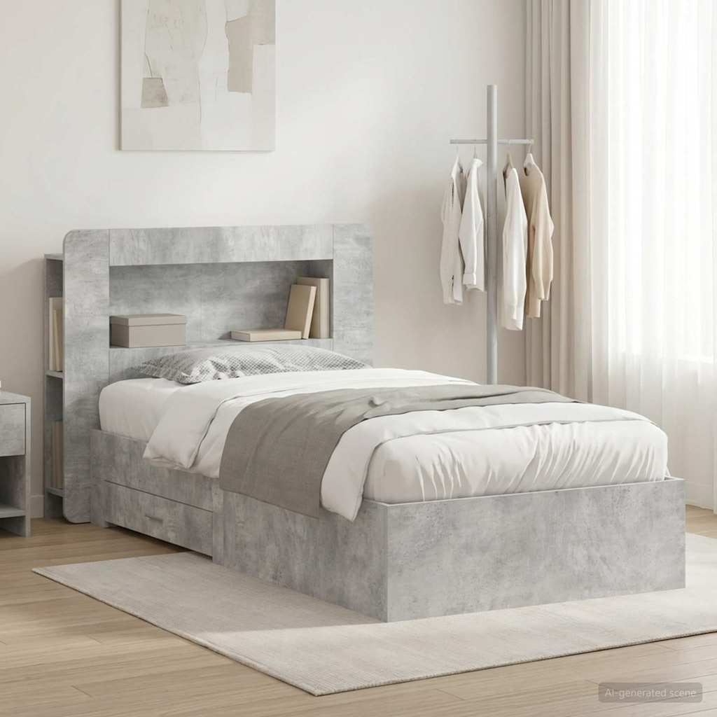 Bed Frame with Storage with Headboard Concrete Grey 80 x 200 cm