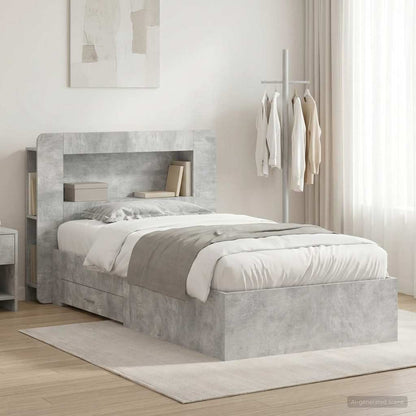 Bed Frame with Storage with Headboard Concrete Grey 80 x 200 cm