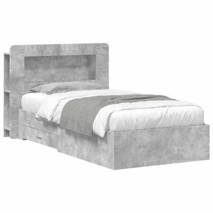 Bed Frame with Storage with Headboard Concrete Grey 80 x 200 cm