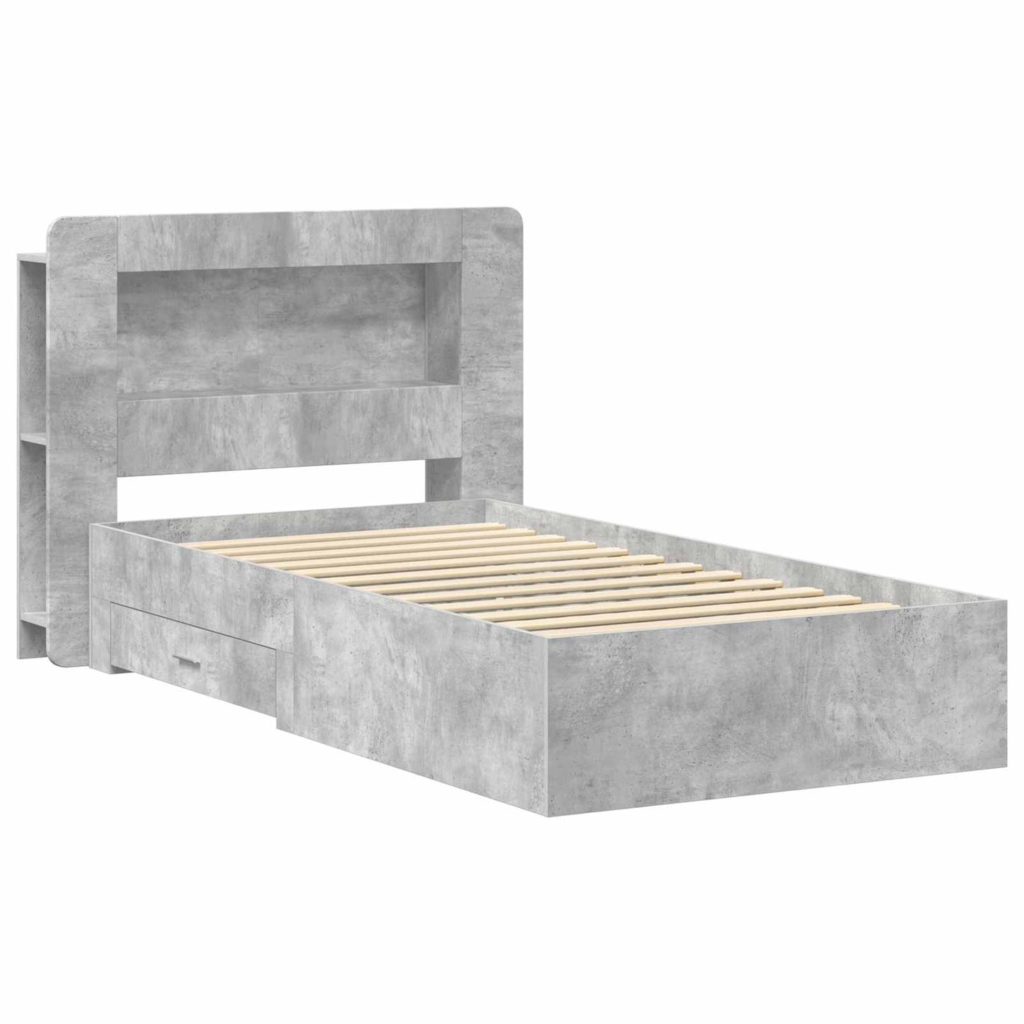 Bed Frame with Storage with Headboard Concrete Grey 80 x 200 cm