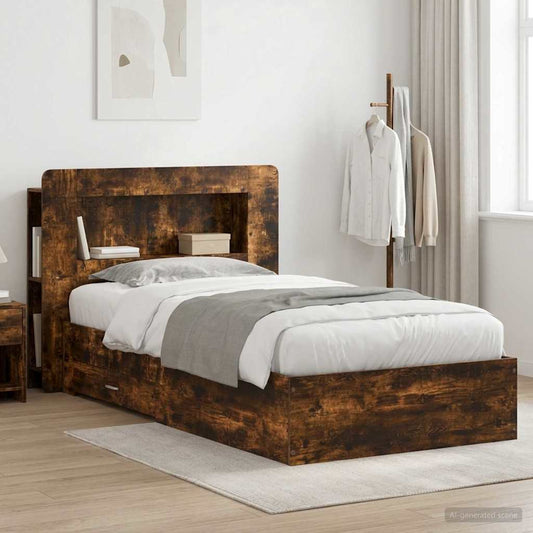 Bed Frame with Storage Smoked Oak 80 x 200 cm Engineered Wood