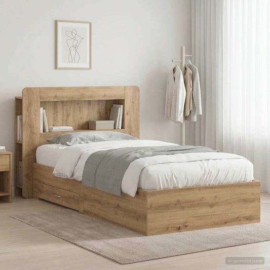 Bed Frame with Storage Artisan Oak 90 x 190 cm Engineered Wood