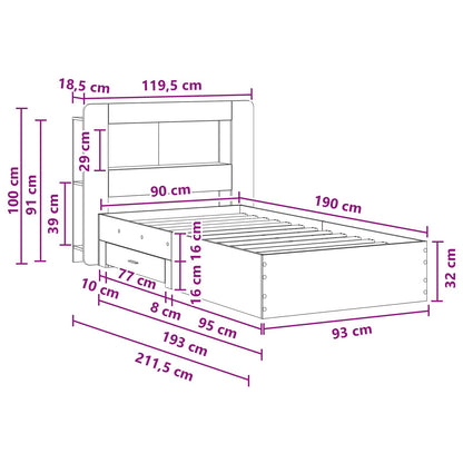 Bed Frame with Storage Artisan Oak 90 x 190 cm Engineered Wood