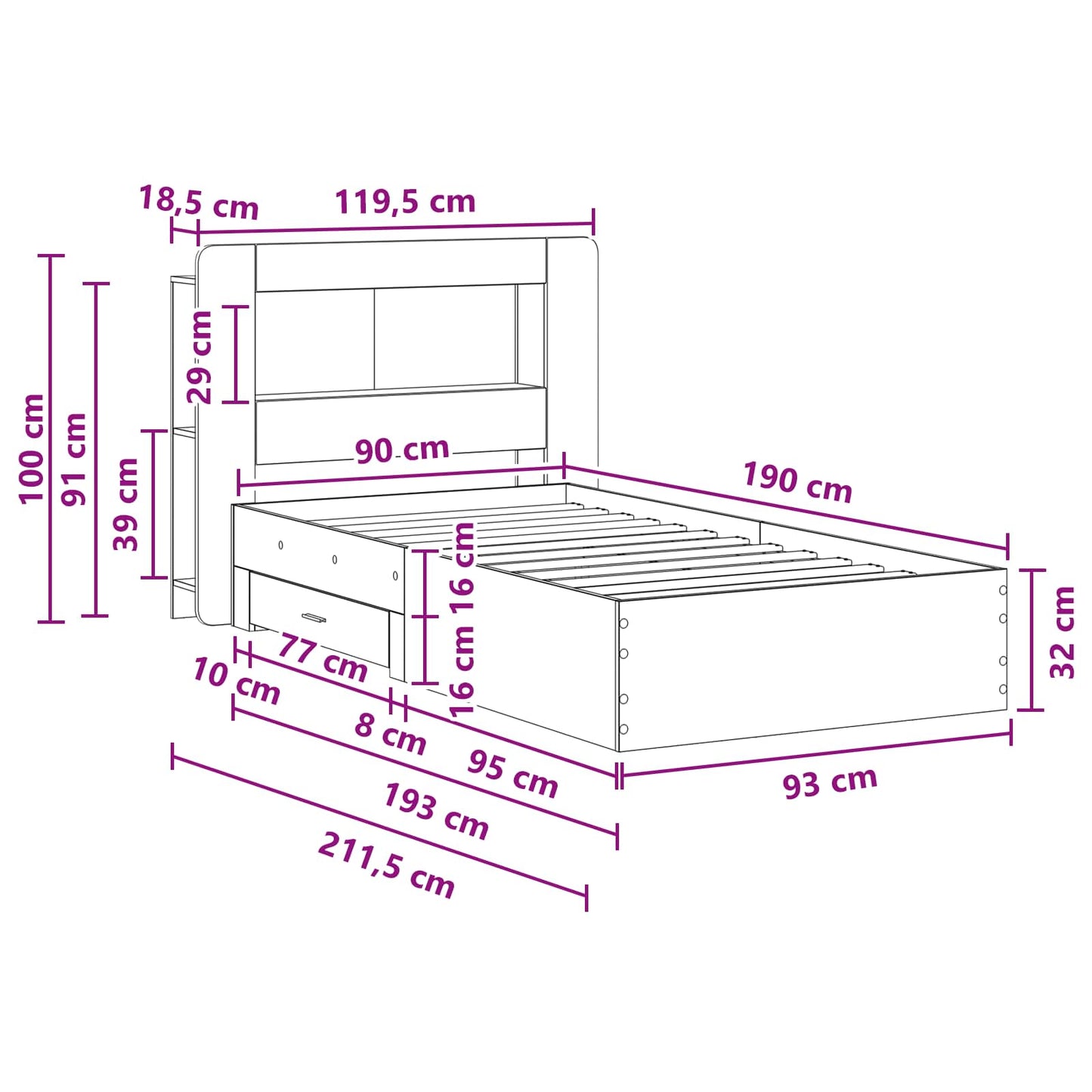 Bed Frame with Storage Old Wood 90 x 190 cm Engineered Wood