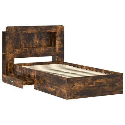 Bed Frame with Storage Smoked Oak 90 x 190 cm Engineered Wood