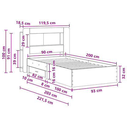 Bed Frame with Storage Artisan Oak 90 x 200 cm Engineered Wood