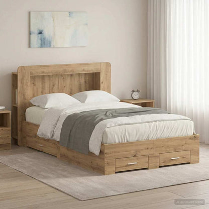 Bed Frame with Storage Artisan Oak 120 x 190 cm Engineered Wood