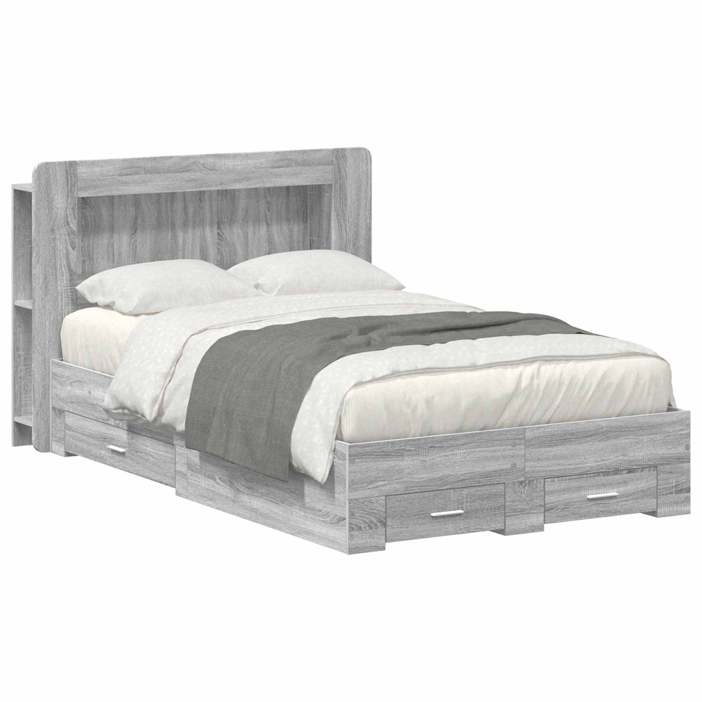 Bed Frame with Storage Grey Sonoma 120 x 190 cm Engineered Wood