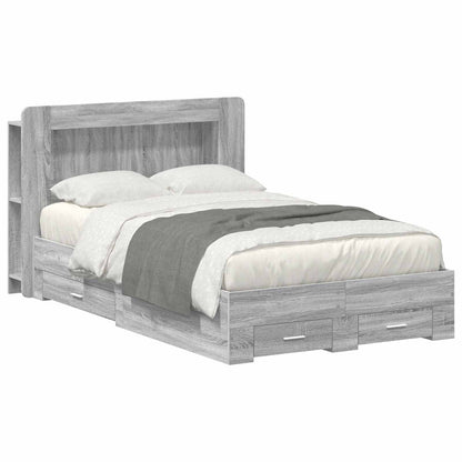 Bed Frame with Storage Grey Sonoma 120 x 190 cm Engineered Wood