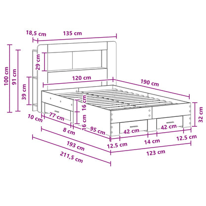 Bed Frame with Storage Grey Sonoma 120 x 190 cm Engineered Wood