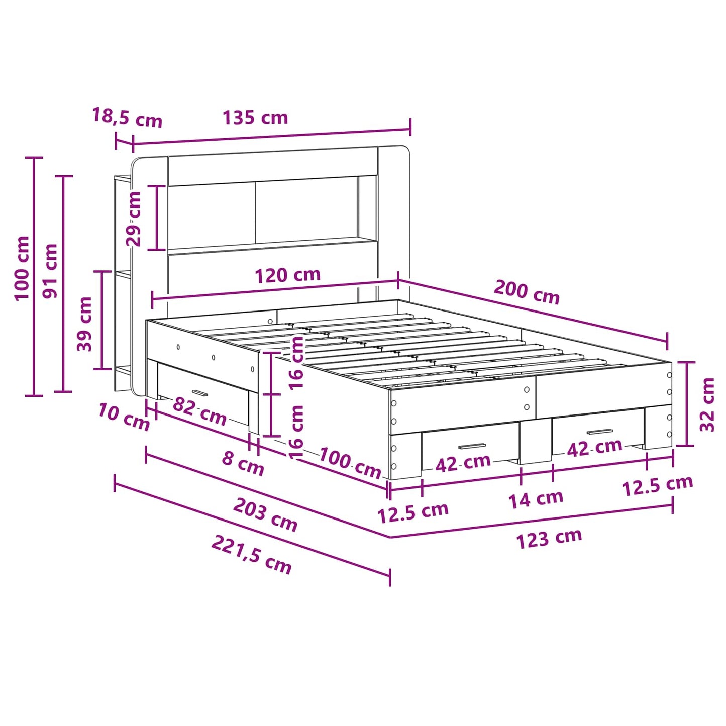 Bed Frame with Storage Sonoma Oak 120 x 200 cm Engineered Wood