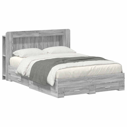Bed Frame with Storage Grey Sonoma 140 x 200 cm Engineered Wood