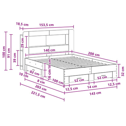 Bed Frame with Storage Grey Sonoma 140 x 200 cm Engineered Wood