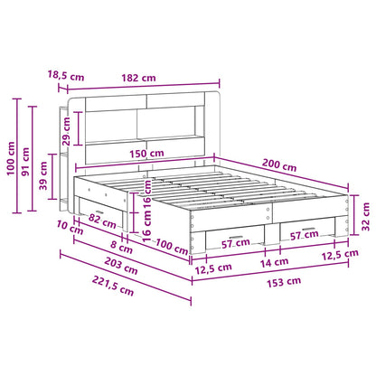 Bed Frame with Storage Concrete Grey 150 x 200 cm