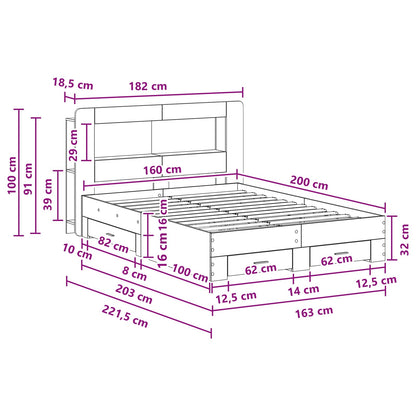 Bed Frame with Storage Grey Sonoma 160 x 200 cm Engineered Wood