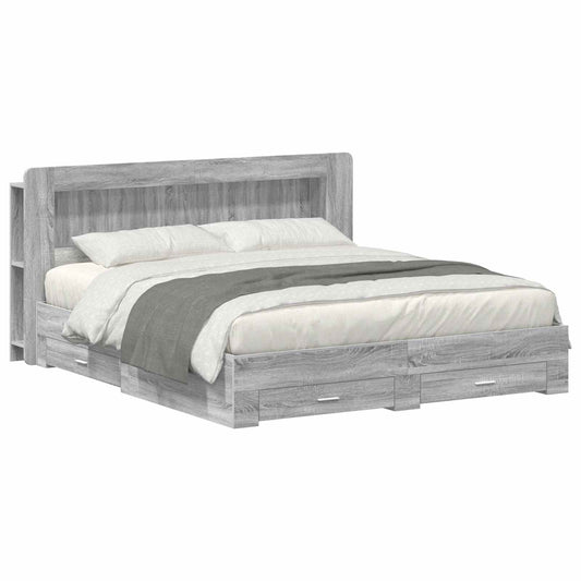 Bed Frame with Storage Grey Sonoma 200 x 200 cm Engineered Wood
