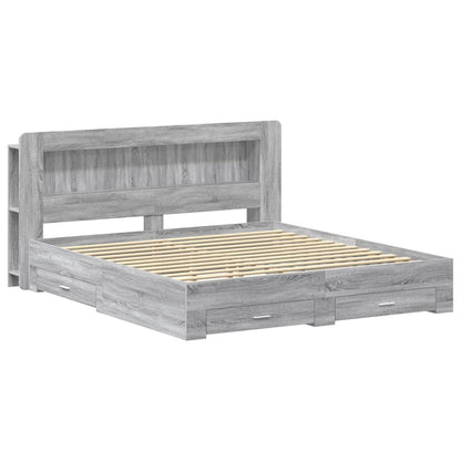 Bed Frame with Storage Grey Sonoma 200 x 200 cm Engineered Wood