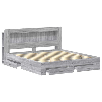 Bed Frame with Storage Grey Sonoma 200 x 200 cm Engineered Wood