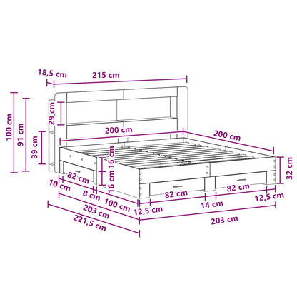 Bed Frame with Storage Grey Sonoma 200 x 200 cm Engineered Wood
