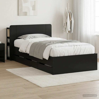 Bed Frame with Storage Black 75 x 190 cm Engineered Wood