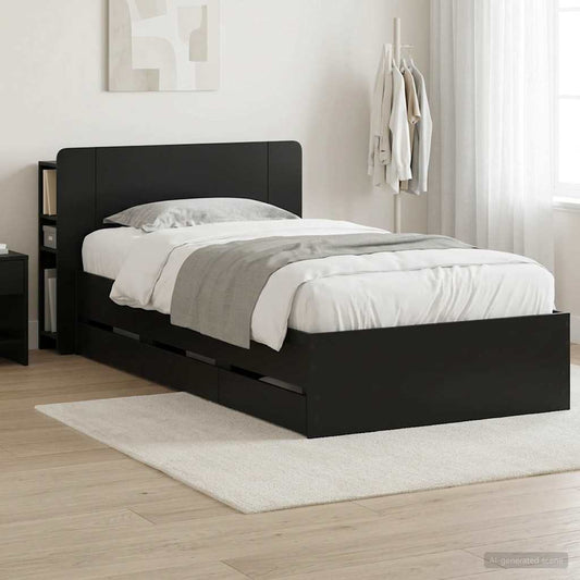 Bed Frame with Storage Black 75 x 190 cm Engineered Wood