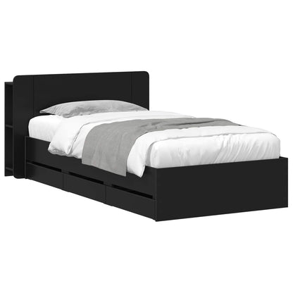 Bed Frame with Storage Black 75 x 190 cm Engineered Wood