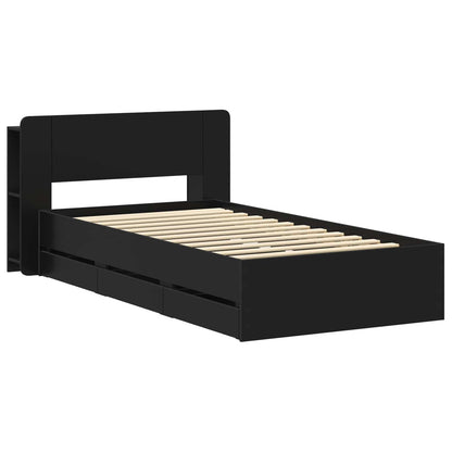 Bed Frame with Storage Black 75 x 190 cm Engineered Wood