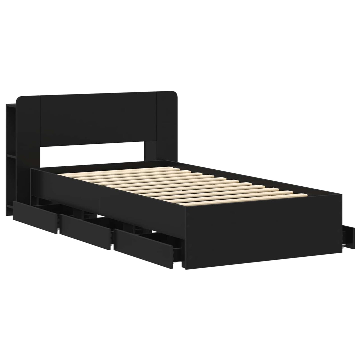 Bed Frame with Storage Black 75 x 190 cm Engineered Wood