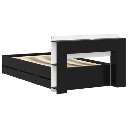 Bed Frame with Storage Black 75 x 190 cm Engineered Wood