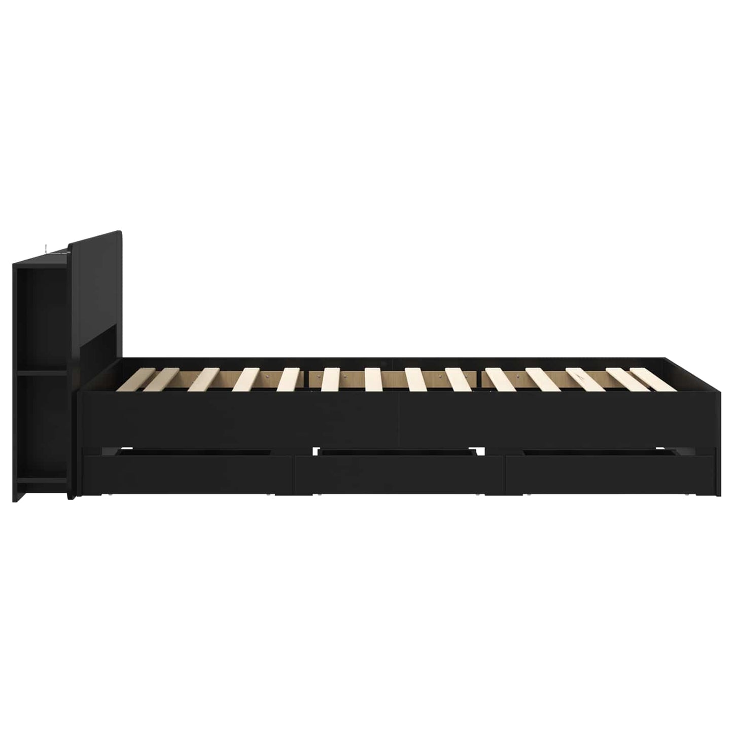Bed Frame with Storage Black 75 x 190 cm Engineered Wood
