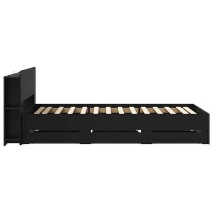 Bed Frame with Storage Black 75 x 190 cm Engineered Wood