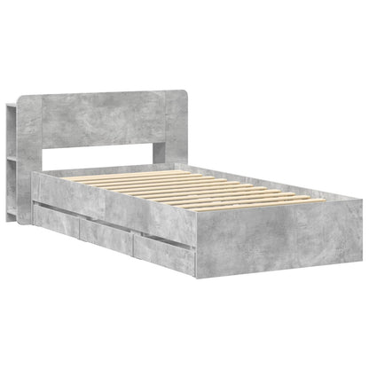 Bed Frame with Storage with Headboard Concrete Grey 75 x 190 cm