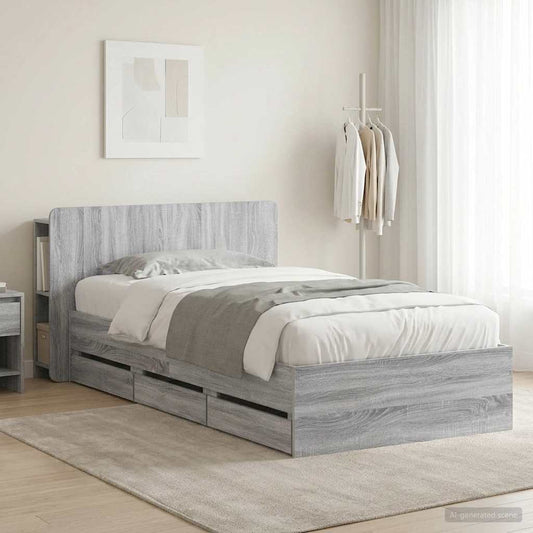 Bed Frame with Storage Grey Sonoma 75 x 190 cm Engineered Wood