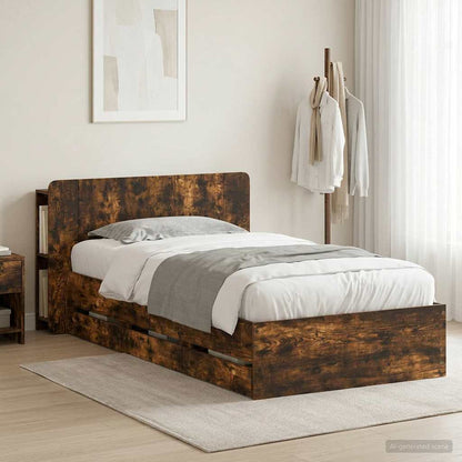 Bed Frame with Storage Smoked Oak 75 x 190 cm Engineered Wood