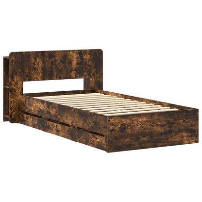 Bed Frame with Storage Smoked Oak 75 x 190 cm Engineered Wood