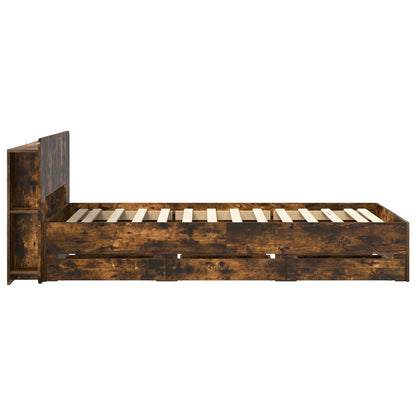 Bed Frame with Storage Smoked Oak 75 x 190 cm Engineered Wood