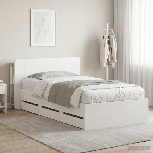 Bed Frame with Storage White 75 x 190 cm Engineered Wood