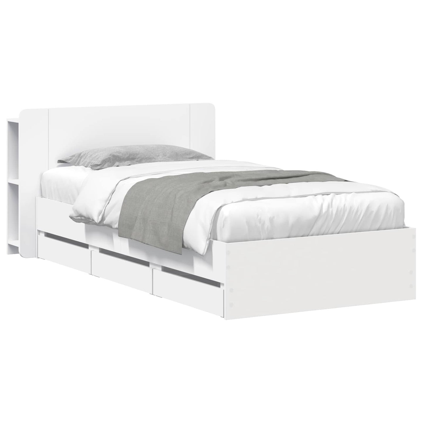 Bed Frame with Storage White 75 x 190 cm Engineered Wood