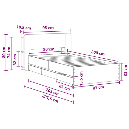 Bed Frame with Storage with Headboard Concrete Grey 80 x 200 cm