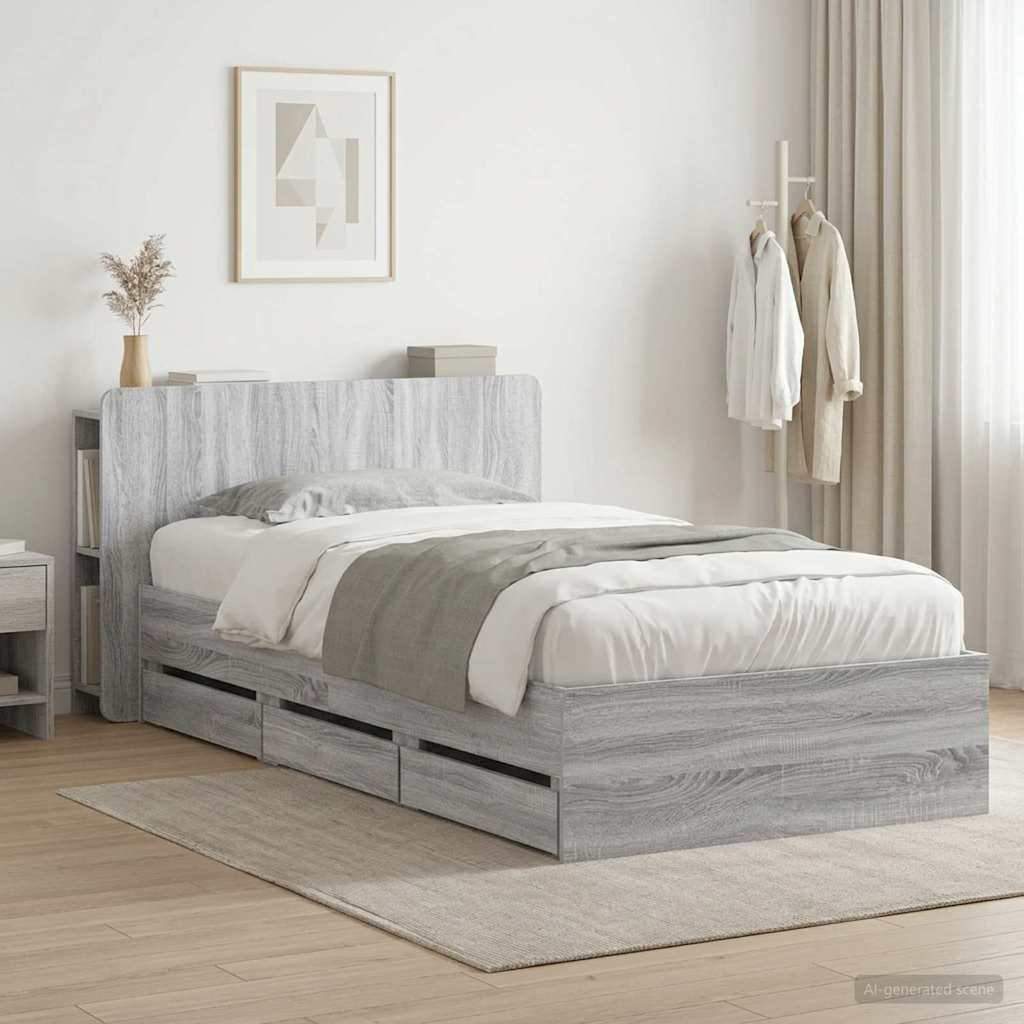 Bed Frame with Storage Grey Sonoma 80 x 200 cm Engineered Wood