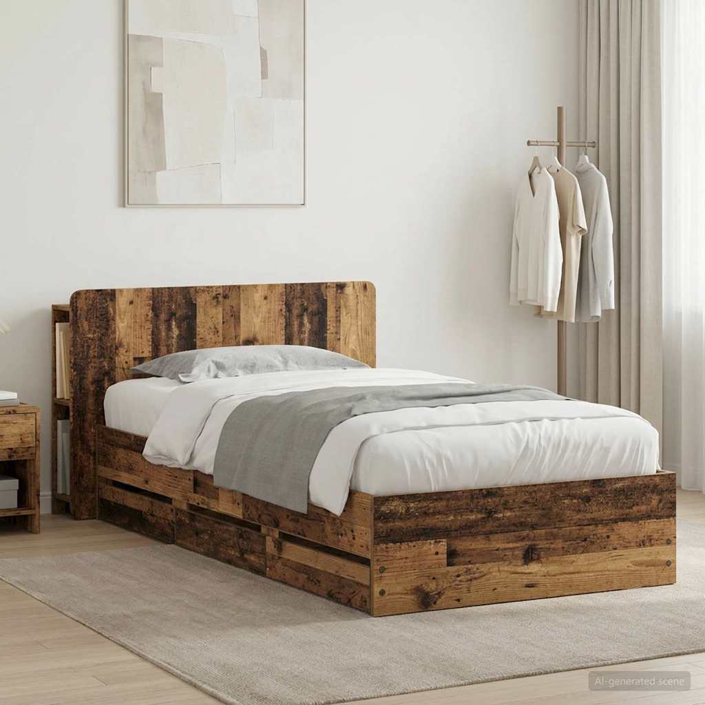 Bed Frame with Storage Old Wood 80 x 200 cm Engineered Wood